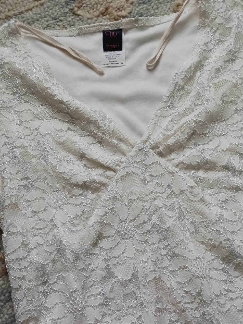 Vintage Y2K Wrapper Cream Lace 3/4 Sleeve Top - Picture 8 of 10
